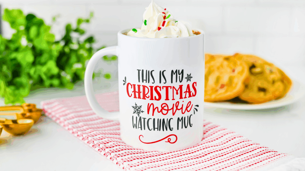 DIY Christmas Gift Add permanent vinyl to a mug [no heat press] using a free Christmas SVG file . Make it now! Quick tutorial and SVG file at Dear Creatives.com
