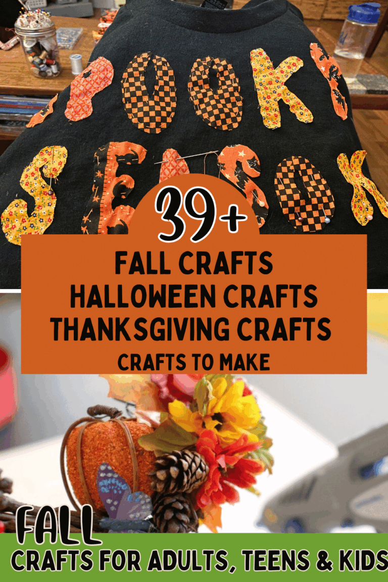 Fall Crafts crafts to make for Halloween, fall, and Thanksgiving. 39 fall craft projects! images of spooky season applique t-shirt and a fall wreath... DearCreatives.com