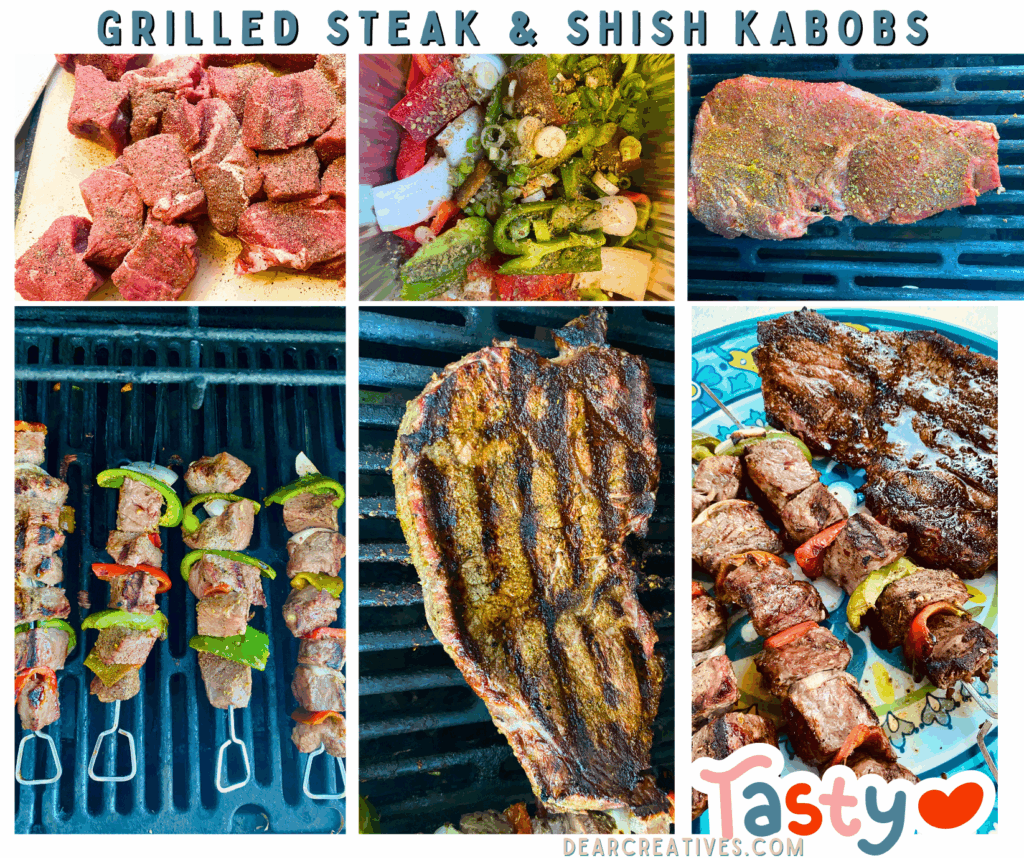 Grilled Steak and Shish Kabobs Recipes . Step-by-Step Instructions and grilled dinner recipe at DearCreatives.com
