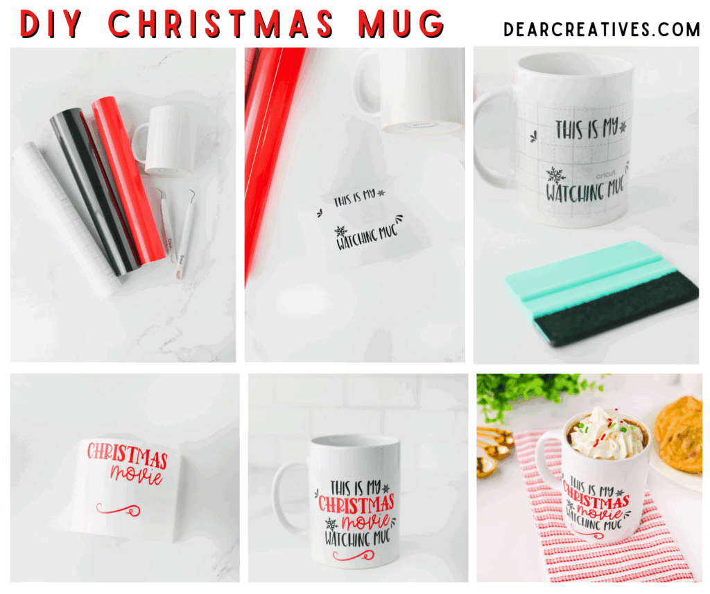 Permanent Vinyl Mug Tutorial Step-by-Step DIY Christmas Mug [no heat press] at DearCreatives.com