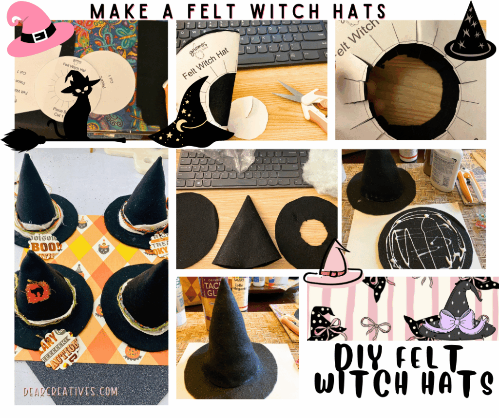 Step-by-Step tips for a DIY Felt Witch Hat Pattern. It's so easy to customize colors and embellishments and use for decorating. DearCreatives.com