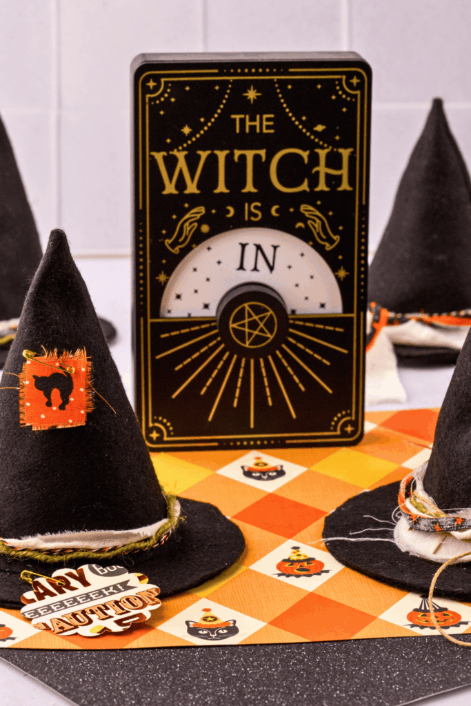 The Witch Is In how to make cute witch hats using felt and decorate them. DearCreatives.com Felt Crafts Project