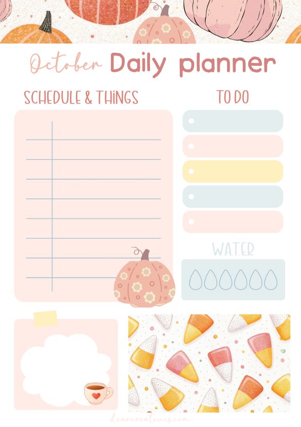 Free October daily planner printable in a simple one-page design, ready for instant download. closeup of the one page daily planning sheet showing sections for the schedule, things to do, and top priorities.