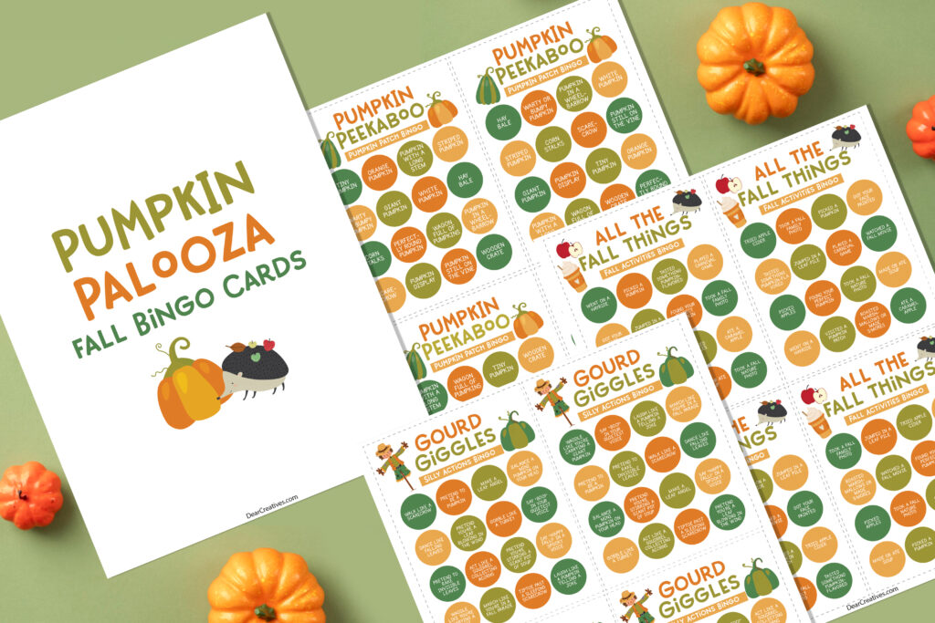 Set of 3 free fall activity bingo printables, ready to be cut and laminated for preschool and elementary games.