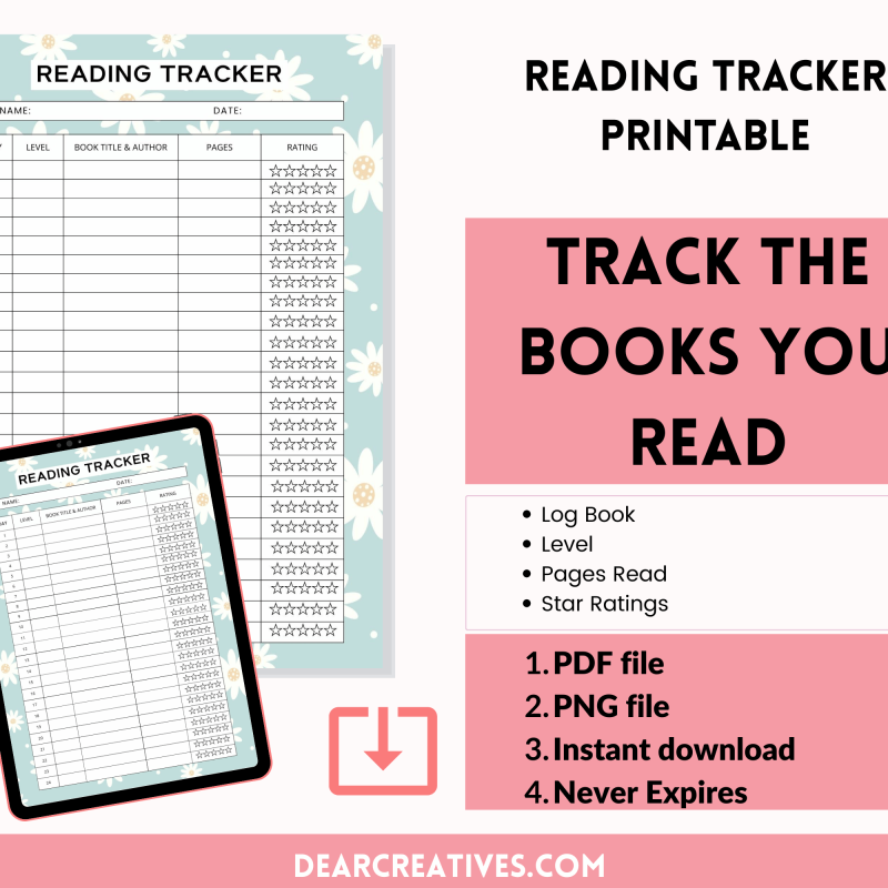 reading tracker printable book log (mockup) template and template shown on iPad