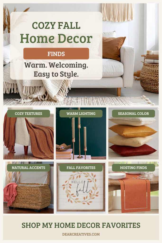 Cozy Fall Home Decor Finds Warm, welcoming, and easy to style. Fall accents to style your home. DearCreatives.com