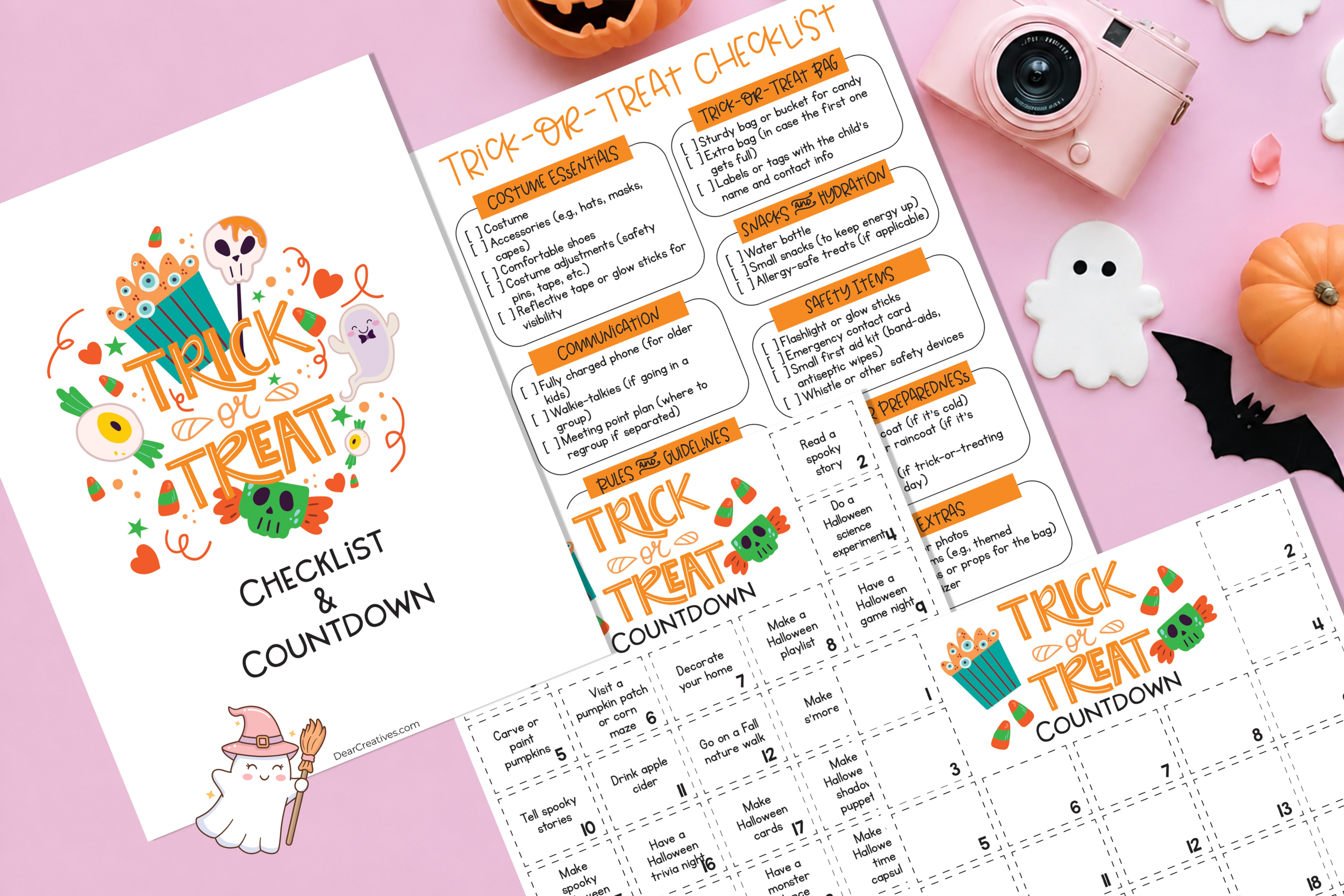Halloween Countdown and Trick-or-Treat Checklist Printable Bundle