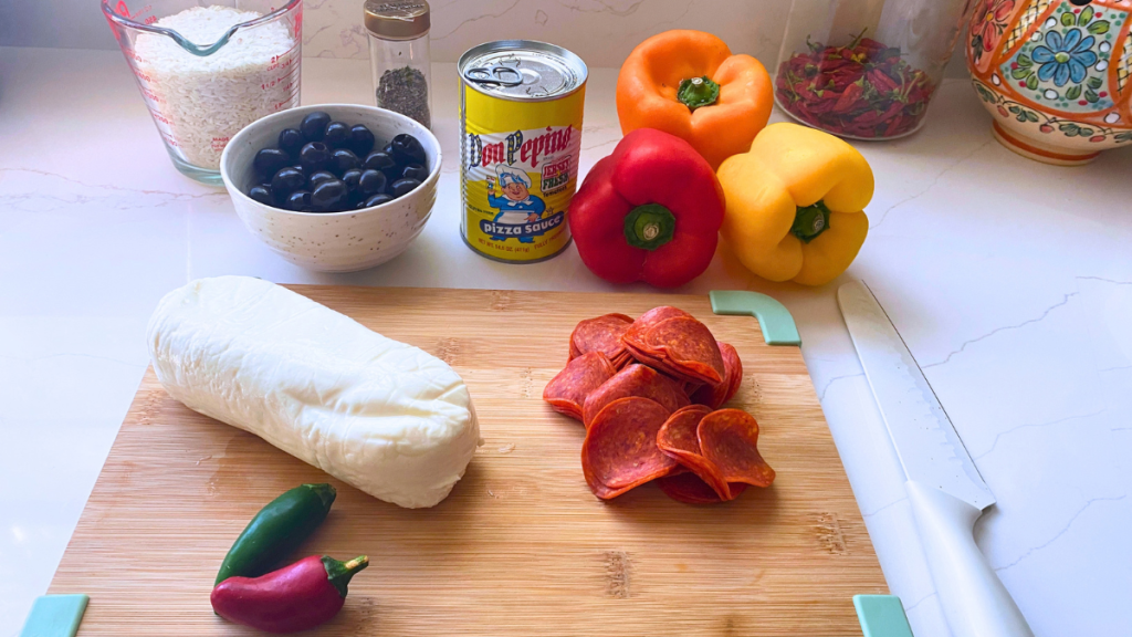 ingredients for pizza stuffed peppers with Don Pepino Pizza Sauce